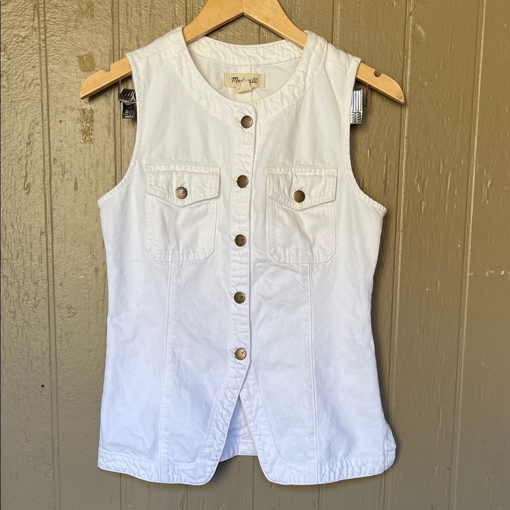 Madewell denim high crewneck Vest in tile white